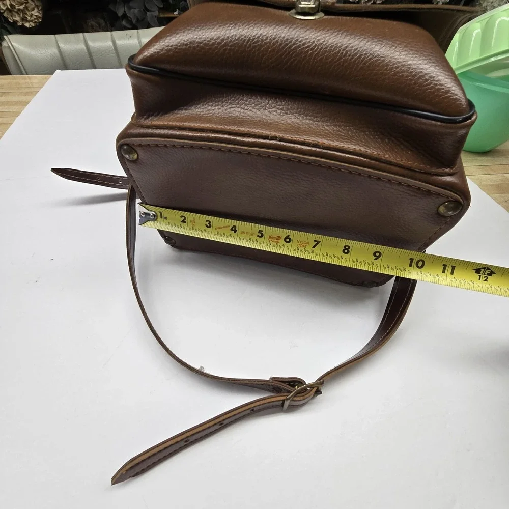 Vintage Hard Brown Leather? Like Camera Case Shoulder Bag Velvety Interior Strap